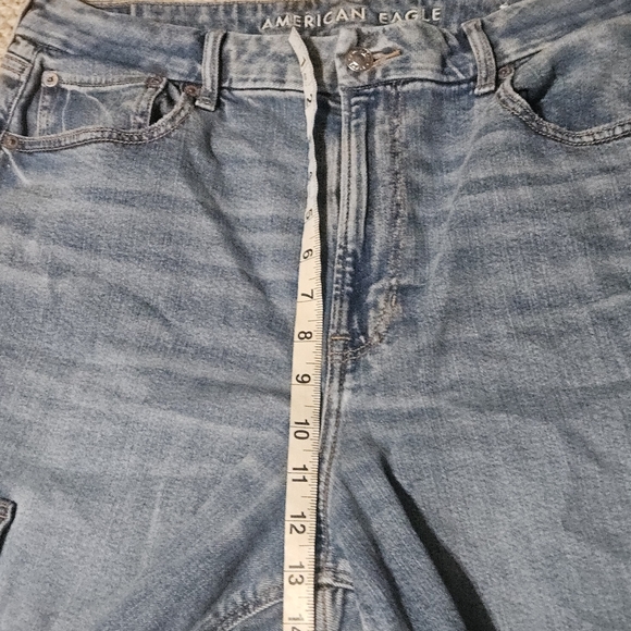 American Eagle Curvy Super High Rise Baggy Wide Leg Women's Blue Cargo Jeans 14 - Picture 10 of 16